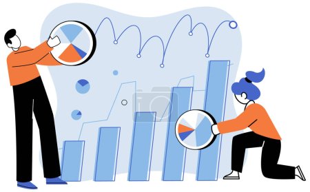 Illustration for Key metrics. Vector illustration. The report highlights key metrics for evaluating marketing effectiveness Financial metrics enable accurate assessment financial stability Statistics offer valuable - Royalty Free Image