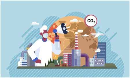 Illustration for Industrial pollution. Dirty waste. Environmental pollution. Vector illustration. Industrial pollution is battle we must win Dirty water is sign societal failure to protect nature Smokes with smog are - Royalty Free Image