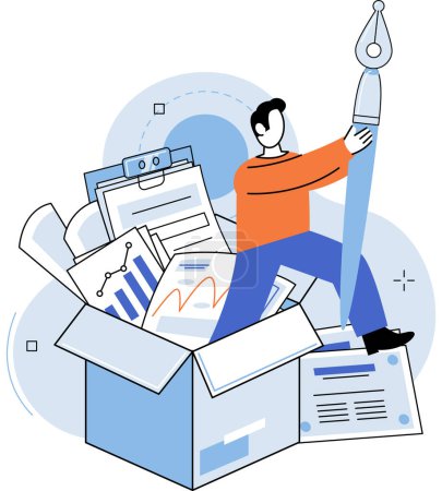 Illustration for Paperwork. Vector illustration. The workload seems never-ending, with piles documents to process Bureaucratic procedures often delay completion paperwork A comprehensive financial report - Royalty Free Image
