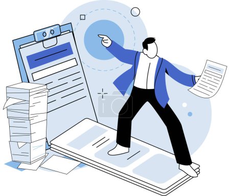 Illustration for Paperwork. Vector illustration. Juggling multiple tasks, including paperwork, is common occurrence The paperwork overload chinder productivity and efficiency The workload seems never-ending - Royalty Free Image