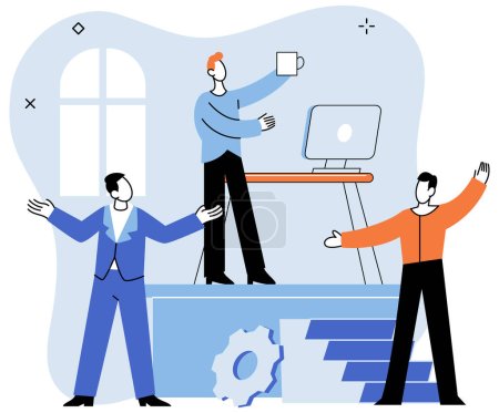Illustration for Working together. Vector illustration. Coworking spaces provide opportunities for cross-pollination ideas and collaboration Creativity fuels innovation, propelling businesses forward Social Social - Royalty Free Image