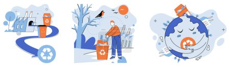Illustration for Waste disposal. Vector illustration. It involves following protocols and guidelines to protect individuals involved in waste management and prevent accidents or exposure to harmful substances - Royalty Free Image