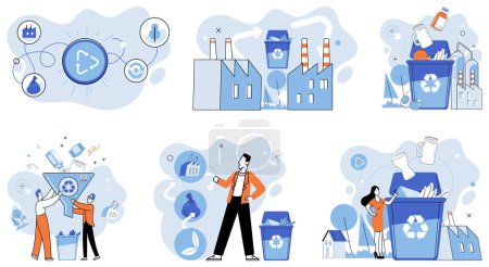 Illustration for Waste disposal. Vector illustration. Just as we sort and separate our waste, recycling plays vital role in waste disposal It is like giving second life to materials would otherwise end up in landfills - Royalty Free Image