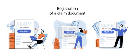 Illustration for Claim vector illustration. Transform your claim into financial success story by mastering paperwork Secure your financial future by organizing your claim paperwork with precision Simplify claim - Royalty Free Image