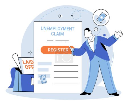 Illustration for Unemployment. Vector illustration. Many individuals feel stressed and anxious while coping with unemployment Financial difficulty is common consequence being unemployed Dismissal from job can result - Royalty Free Image
