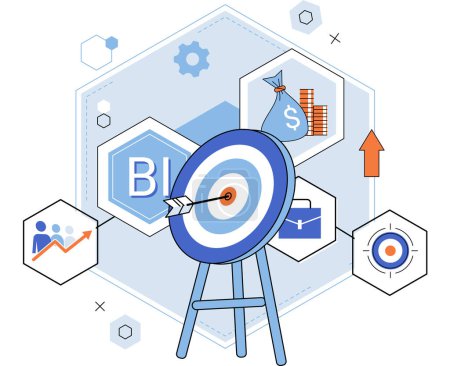 Illustration for Business intelligence. Vector illustration Information is valuable asset in making informed business decisions Solutions are developed to address specific business challenges Analytics enables - Royalty Free Image