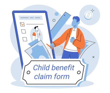 Illustration for Child benefit. Vector illustration. Financial assistance through child benefits provides capital for families to support their children The child benefit program gives financial aid to families - Royalty Free Image