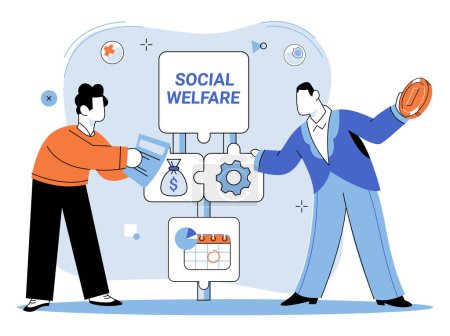 Illustration for Social welfare. Vector illustration. Multiethnic societies thrive when social welfare initiatives are inclusive and equitable Wellbeing is enhanced through participation in charitable endeavors - Royalty Free Image
