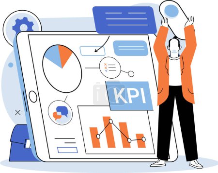 Illustration for KPI key performance indicator. Vector illustration. Strategy measurement involves both financial and non financial metrics Research and information are crucial setting right KPIs Business plans should - Royalty Free Image
