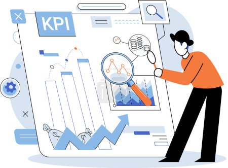 Illustration for KPI key performance indicator. Vector illustration. Financial optimization common goal in KPI planning Info from performance indicators helps in setting business strategy Business success depends - Royalty Free Image