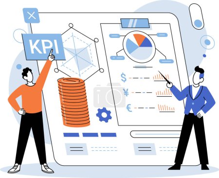 Illustration for KPI key performance indicator. Vector illustration. Progress easier measure when KPIs are clearly defined Datum analyskey aspect of business strategy KPIs serve as metaphor business goals - Royalty Free Image