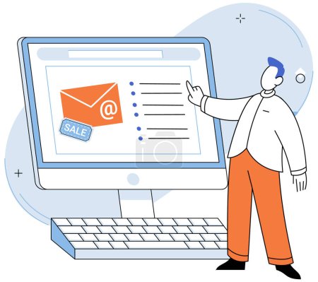 Ilustración de Ilustración vectorial de email marketing. El éxito comercial en el email marketing se logra a través de segmentación y segmentación estratégica. - Imagen libre de derechos