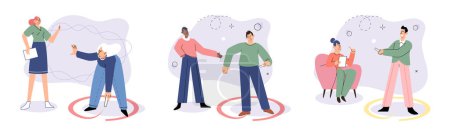 Illustration for Personal space vector illustration. Protecting personal space is essential for maintaining psychological well being in social settings Understanding psychology behind personal space can enhance - Royalty Free Image