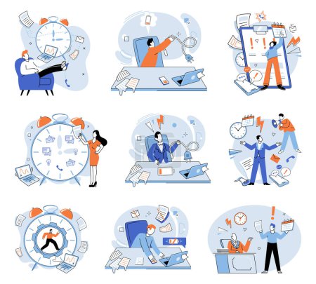 Busy employee vector illustration. The busy employee metaphor symbolizes constant hustle and dedication required in certain occupations The corporate culture often emphasizes complete dedication
