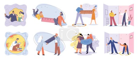Illustration for Personal space vector illustration. The personal space concept delves into intricate relationship between psychology and social dynamics Nurturing interpersonal relationships entails finding balance - Royalty Free Image