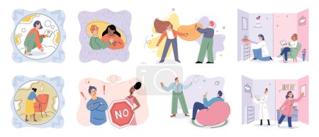 Illustration for Personal space vector illustration. The psychological aspect personal space greatly influences our comfort and well being Effective communication requires being mindful personal space and respecting - Royalty Free Image