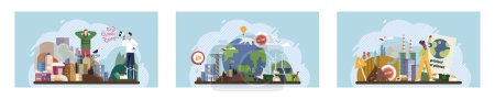 Illustration for Climate change. Save the planet. Vector illustration Earth pollution highlights need for responsible waste management and consumption Choose renewable resources to contribute to cleaner planet - Royalty Free Image