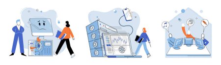 Illustration for Technical support. Vector illustration. Helpers in technical support ensure smooth operations and resolve technical issues Technology aids in streamlining processes and enhancing technical support - Royalty Free Image