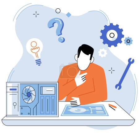 Illustration for Technical support. Vector illustration. Connection to reliable technical network is essential for accessing support when needed Technical assistants provide guidance and support in utilizing complex - Royalty Free Image