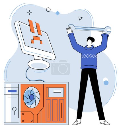 Illustration for Technical support. Vector illustration. Instructors in technical disciplines impart valuable knowledge and skills to aspiring professionals Technological helpers are essential in ensuring smooth - Royalty Free Image