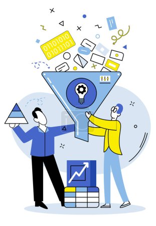 Illustration for Predictive analytics vector illustration. The prognostic analysis financial data helps businesses predict future market trends Strategic planning requires analyzing statistical data and using - Royalty Free Image