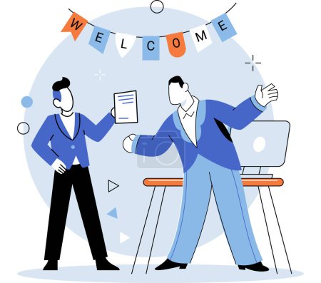 Illustration for New employee. Vector illustration. The new employee metaphor highlights value teamwork and collaboration in achieving organizational goals The new employee metaphor serves as reminder continuous cycle - Royalty Free Image