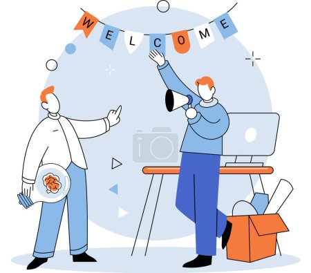 Illustration for New employee. Vector illustration. Managers and HR professionals play crucial role in finding right candidate and integrating them into corporate structure The new employee adds to diverse mix staff - Royalty Free Image