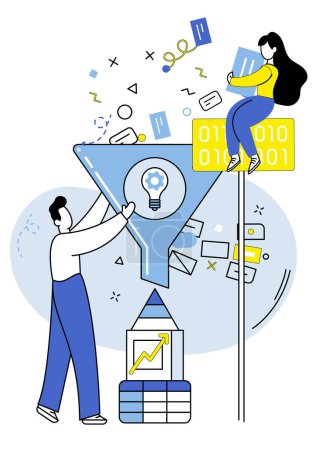 Illustration for Predictive analytics vector illustration. The predictive analytics metaphor illustrates process peering into future and making informed predictions Finance and economy benefit from use predictive - Royalty Free Image