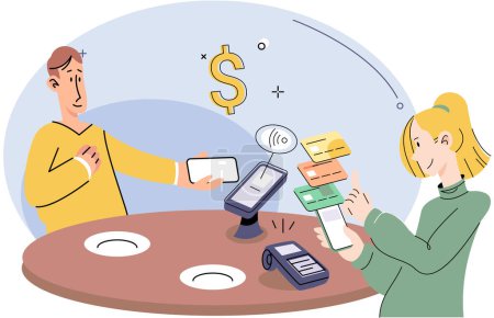 Illustration for Cashless payment. Vector illustration. Mobile cashless options make it easy to pay on go using your smartphone Online and mobile payments offer convenience and flexibility for making transactions - Royalty Free Image