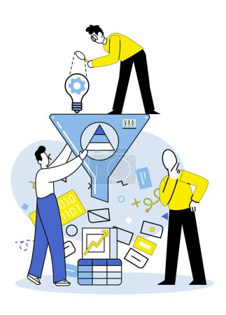 Illustration for Predictive analytics vector illustration. The database historical data is essential for accurate predictive analytics and informed decision making Statistical analysis is fundamental component - Royalty Free Image