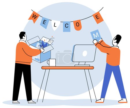 Illustration for New employee. Vector illustration. The new employee metaphor illustrates arrival person into job or business, and impact they have on team, work, and overall career Just as fresh breeze cinvigorate - Royalty Free Image