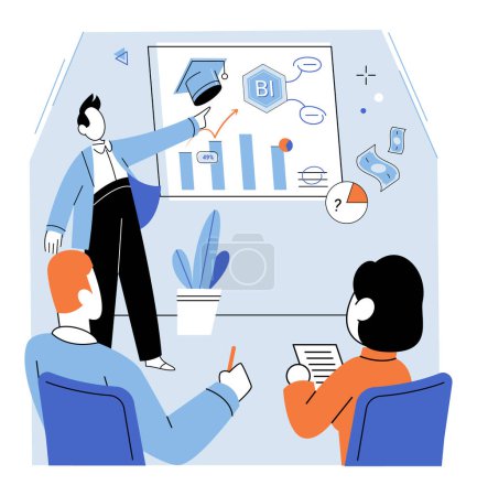 Illustration for Financial education vector illustration. Knowledge finance empowers individuals to make informed financial decisions and take control their economic well being Teaching and training programs - Royalty Free Image