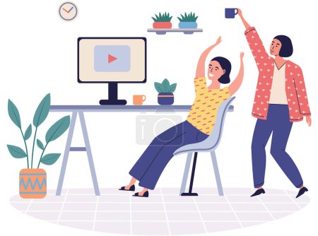 Illustration for Office playing vector illustration. The office playing concept explores interplay between work and leisure in professional setting Balancing work and play in office c lead to greater job satisfaction - Royalty Free Image