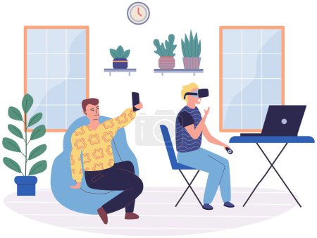 Illustration for Office playing vector illustration. Games and entertainment in office c provide break from routine tasks and promote enjoyment Pleasure and joy c be found in office through engaging in recreational - Royalty Free Image