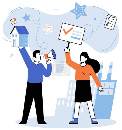 Illustration for Partnership. Vector illustration. Employment brings individuals together to form productive partnerships Togetherness and support bolster collaborative efforts Effective communication ensures - Royalty Free Image