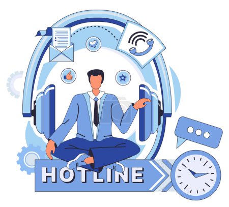 Illustration for Hotline vector illustration. The call center is more than service its hub for effective communication solutions Technology intertwines with our hotline concept, making support accessible to all - Royalty Free Image