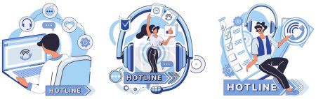 Illustration for Hotline vector illustration. Dive into digital age confidently, knowing our call center has your back Seek advice from our hotline its more than service, its partnership In vast landscape information - Royalty Free Image