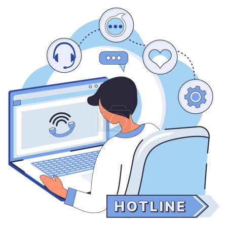 Illustration for Hotline vector illustration. The hotline is your beacon in vast sea cyberspace navigate with confidence Seeking aid in digital realm Our IT support hotline is your reliable guide - Royalty Free Image