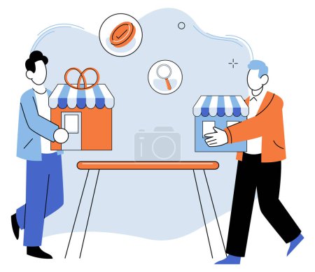 Illustration for Small business. Vector illustration. Improving operational processes and customer experiences is key to small business success Marketing efforts create opportunities for small businesses - Royalty Free Image