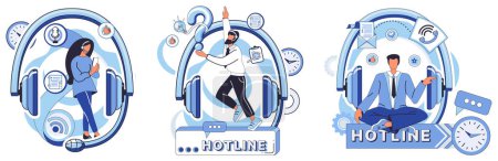 Illustration for Hotline vector illustration. Need help The professional occupation hotline offers solutions tailored for you Our helpline concept redefines communication, ensuring aid is just call away - Royalty Free Image