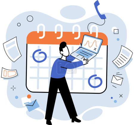 Illustration for Busy employee vector illustration. The workload makes employees feel depressed and stressed Troubled by constant workload, employee seeks better work life balance Overwork can lead to physical - Royalty Free Image