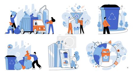 Illustration for Waste management. Vector illustration. The waste management metaphor highlights importance responsible consumption and recycling Garbage, if not properly managed, can contribute to pollution and harm - Royalty Free Image