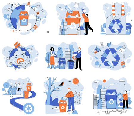Illustration for Waste management. Vector illustration. The separation waste stream enables streamlined waste management Segregation at source is crucial for proper waste management practices Ecologically responsible - Royalty Free Image