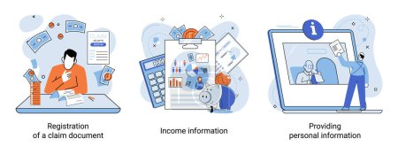 Illustration for Claim vector illustration. Secure your financial future by organizing your claim paperwork with precision Simplify claim process with organized financial schedule and clear paperwork Turn claim - Royalty Free Image