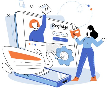 Illustration for Registration online. Vector illustration. Completing registration form accurately is essential for successful sign-ups The online registration process offers convenience and efficiency for users - Royalty Free Image