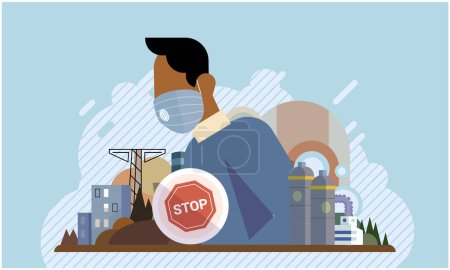 Illustration for Industrial pollution. Dirty waste. Environmental pollution. Vector illustration. Toxic waste chemicals are stored without proper safety measures Industrial pollution is result increased production - Royalty Free Image
