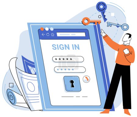 Illustration for Login password vector illustration. The interface design should be intuitive and user friendly to facilitate easy registration Users must enter their information accurately to complete registration - Royalty Free Image