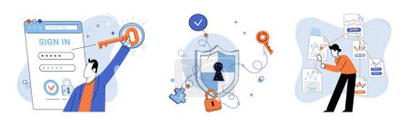 Illustration for Personal data protection vector illustration. Personal data protection focuses on secure handling and storage information Network security measures are crucial for protecting personal data - Royalty Free Image