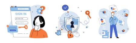 Illustration for Personal data protection vector illustration. Robust security measures are necessary to safeguard personal data from cyber threats The internet and cyberspace require enhanced personal data protection - Royalty Free Image