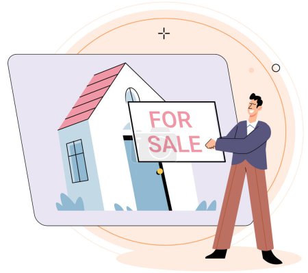 Illustration for Real estate search. Vector illustration Investing in house through renting offered flexible housing solution The property with mortgage served as valuable asset for future financial endeavors - Royalty Free Image